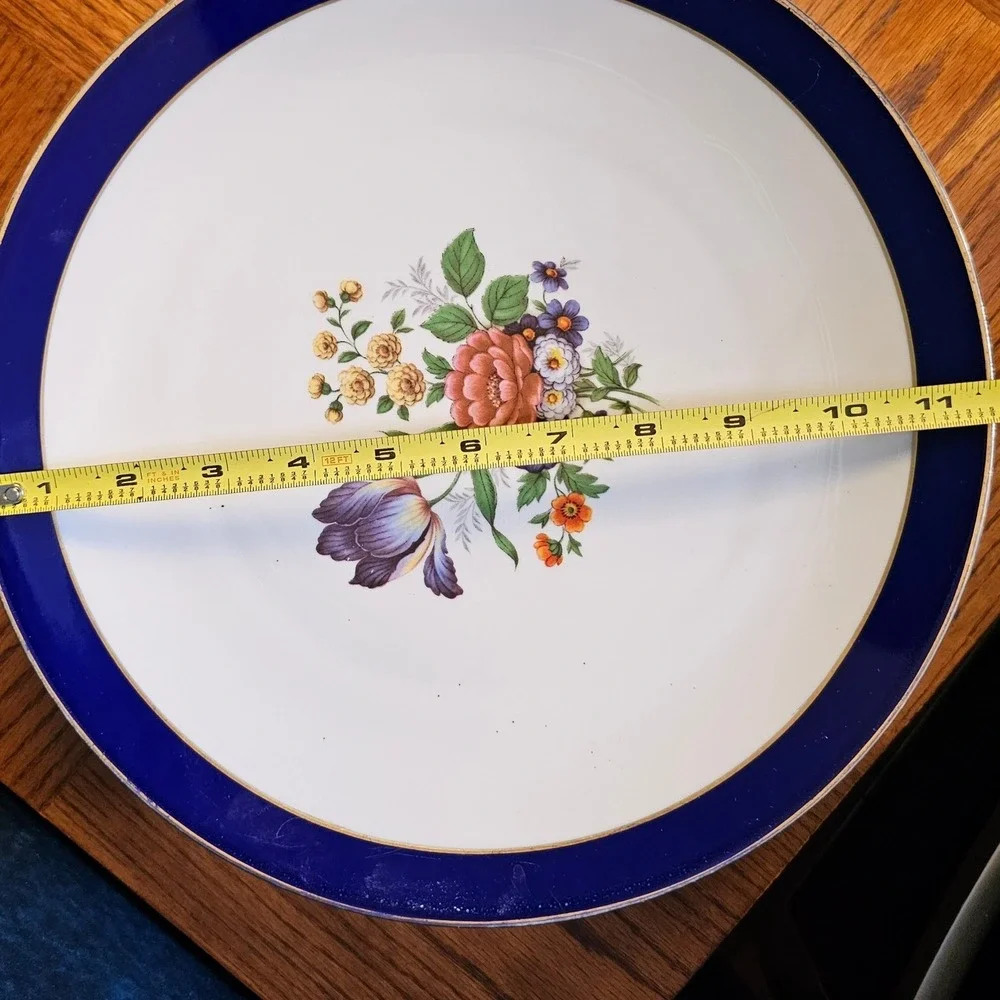 JKW Western Germany Fine Porcelain Floral Pedestal Cake Stand Cobalt Blue Gold